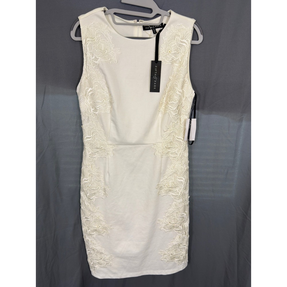 Fifth & Park Ivory Floral Lace Applique Sheath Dress Womens 8 NWT